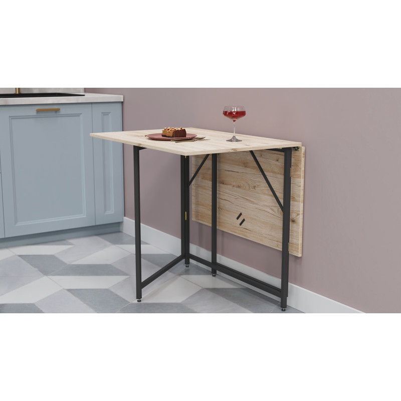 Стол трансформер книжка Вуди Ferrum-decor 75x130x90 Черный металл ДСП Дуб Сан-Марино 16 мм (FRD-106748)