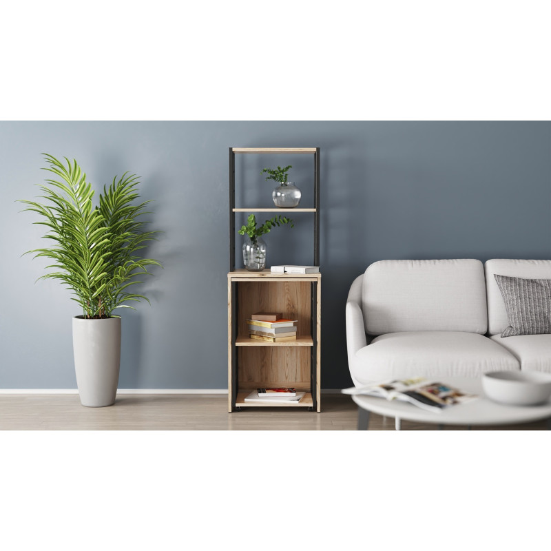 Стол-тумба трансформер Смарт 3/1 с этажеркой Ferrum-decor 1430x1450x500 Черный металл ДСП Дуб Сан-Марино 16 мм (FRD-105110)