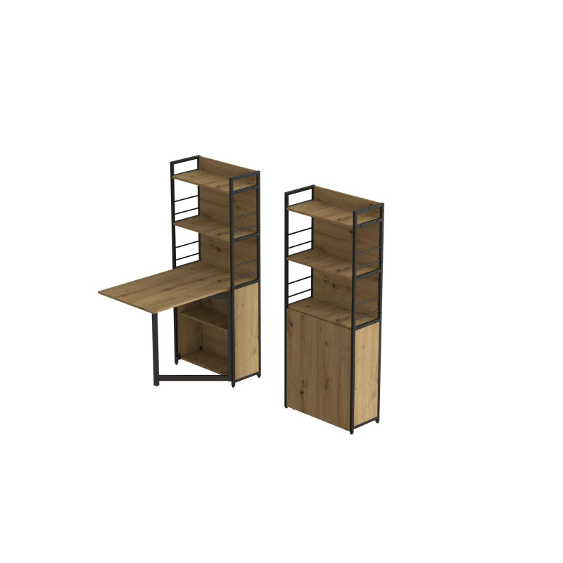 Стіл книжка з етажеркою Практик 2 Ferrum-decor 1555x640x990 Чорний метал ДСП Дуб Артизан 16 мм (FRD-104630)