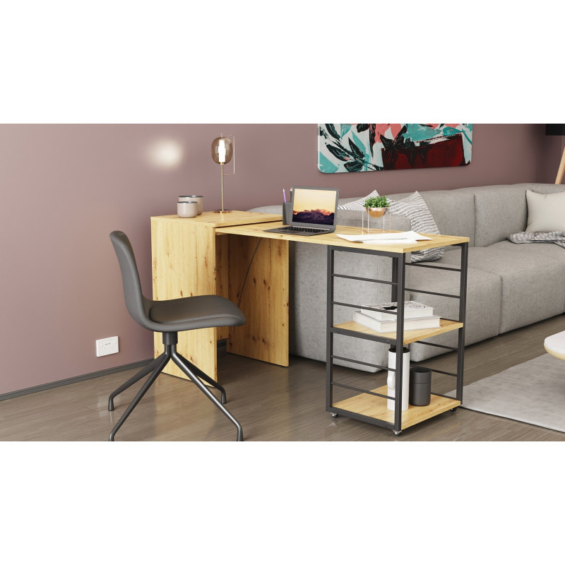 Стол-тумба трансформер Смарт 2/1 Ferrum-decor 750x1450x500 Черный металл ДСП Дуб Артизан 16 мм (FRD-105100)