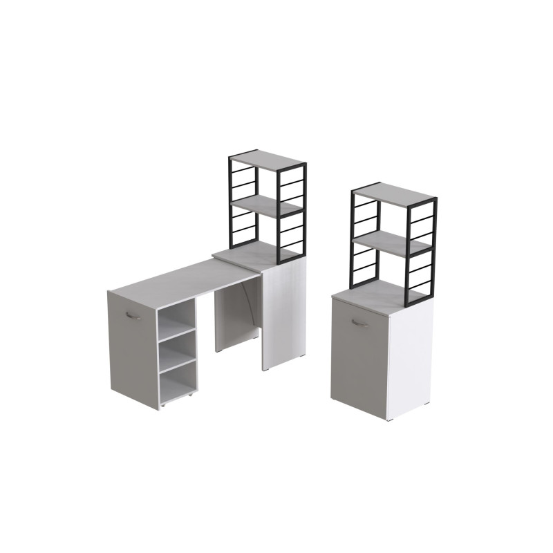 Стол-тумба трансформер Смарт 4/2 с этажеркой Ferrum-decor 1430x1450x600 Черный металл ДСП Белое 16 мм (FRD-105130)