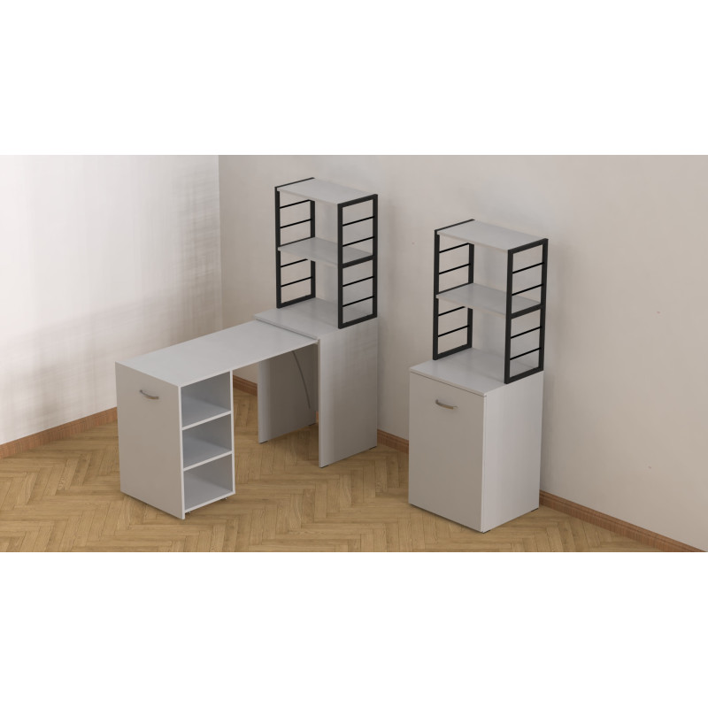 Стол-тумба трансформер Смарт 4/2 с этажеркой Ferrum-decor 1430x1450x600 Черный металл ДСП Белое 16 мм (FRD-105130)