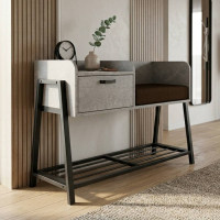 Банкетка с тумбочкой Ferrum-decor Бланка 540x1000x320 металл Черный ДСП Бетон 16 мм (FRD-103030)