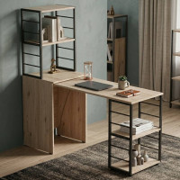 Стол-тумба трансформер Смарт 3/1 с этажеркой Ferrum-decor 1430x1450x500 Черный металл ДСП Дуб Сан-Марино 16 мм (FRD-105110)
