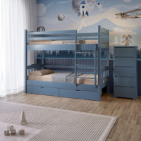 Двоярусне дитяче ліжко Mebigrand Бай-Бай Сіро-синій (S7010R90B) 90х200 см з ящиками (MBG-15519)
