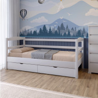 Дитяче ліжко Mebigrand Чикаго Літл-2 Білий (RAL9003) 80х200 см із заднім бортиком та ящиками (MBG-16289)
