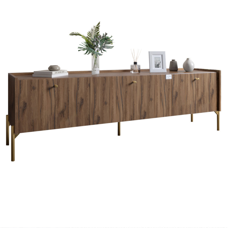 Тумба під телевізор на 3 шухляди LION Wood з золотими ніжками 180x50x40 см Дуб Ліворно (LION-042993)