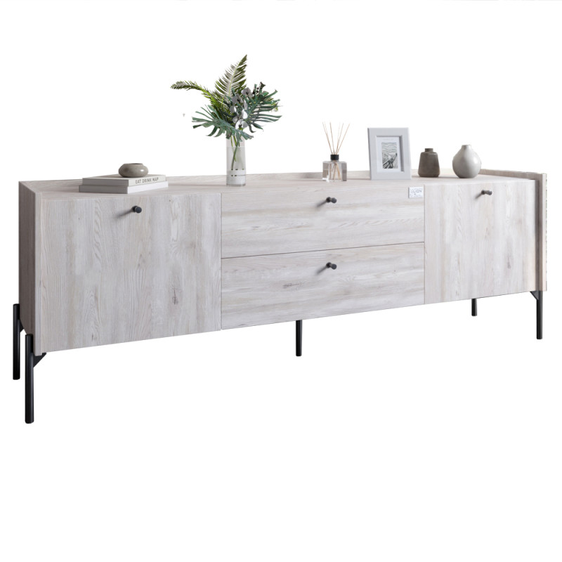 Тумба под телевизор с ящиками LION Wood с черными ножками 160x40x65 см Самоа Дымчатый (LION-043134)