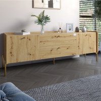 Тумба під телевізор з шухлядами LION Wood з золотими ніжками 160x40x65 см Дуб Артизан (LION-043113)