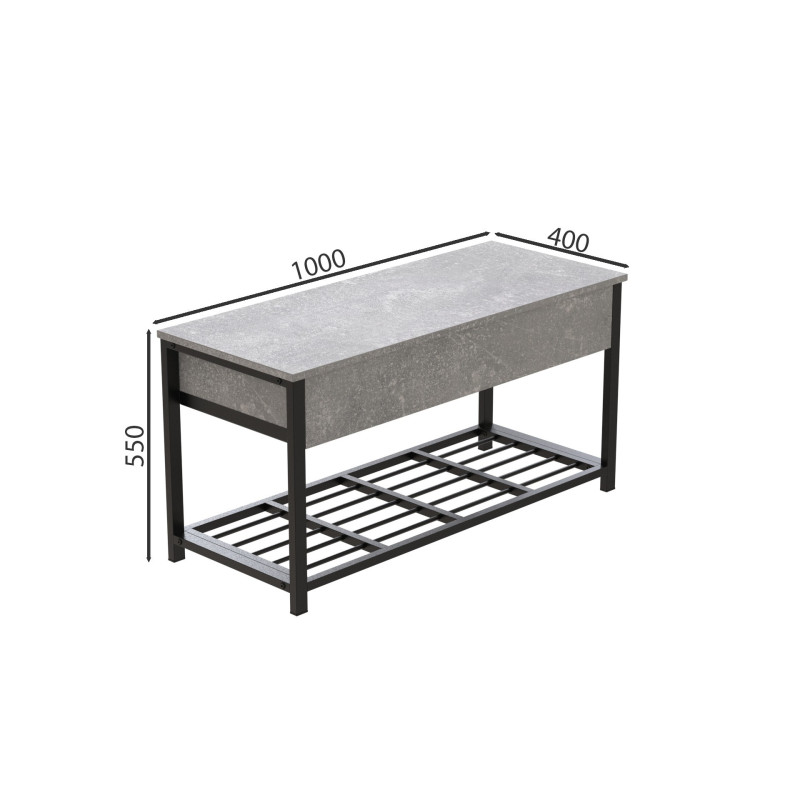 Банкетка с ящиком Ferrum-decor Дрейк 1 550x1000x400 металл Черный ДСП Бетон 16 мм (FRD-103051)