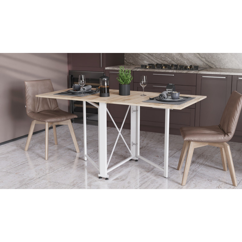Стол-книжка трансформер Орион 2 Ferrum-decor 750x1520x730 Белый металл ДСП Дуб Сан-Марино 16 мм (FRD-104591)