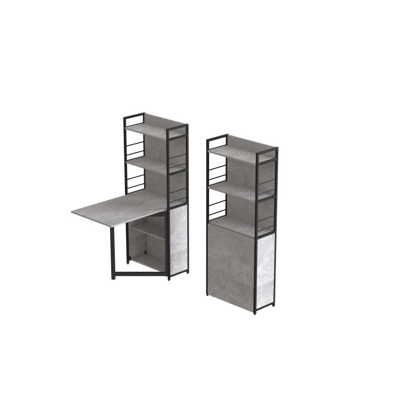Стол книжка с этажеркой Практик 2 Ferrum-decor 1555x640x990 Черный металл ДСП Бетон 16 мм (FRD-104631)