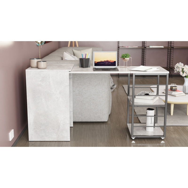 Стол-тумба трансформер Смарт 2/1 Ferrum-decor 750x1450x500 Черный металл ДСП Бетон 16 мм (FRD-105101)