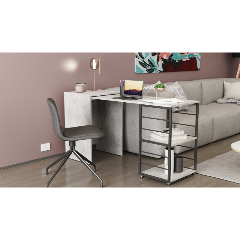 Стол-тумба трансформер Смарт 2/1 Ferrum-decor 750x1450x500 Черный металл ДСП Бетон 16 мм (FRD-105101)