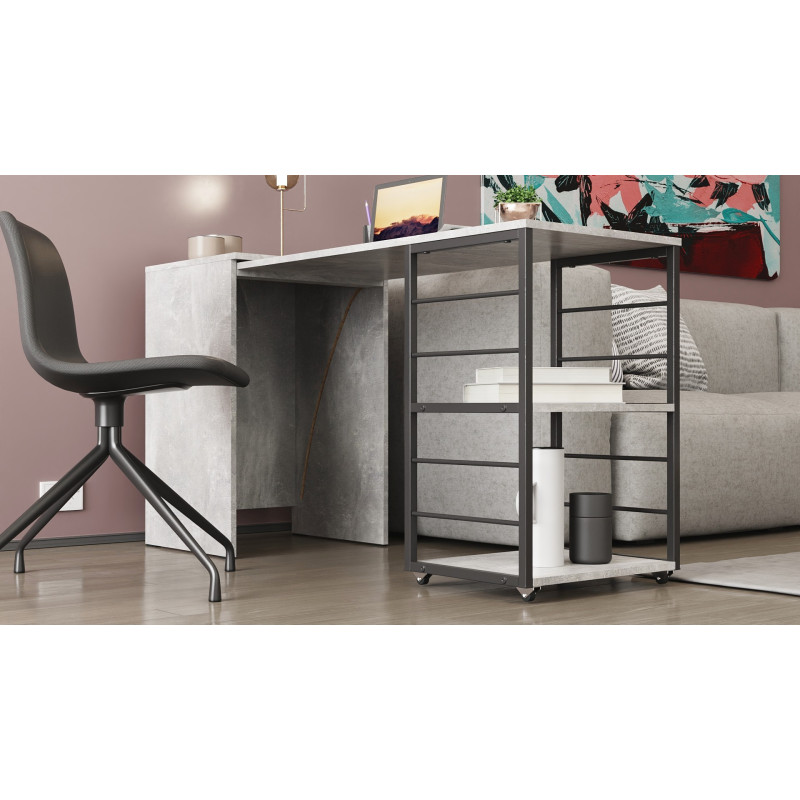 Стол-тумба трансформер Смарт 2/1 Ferrum-decor 750x1450x500 Черный металл ДСП Бетон 16 мм (FRD-105101)