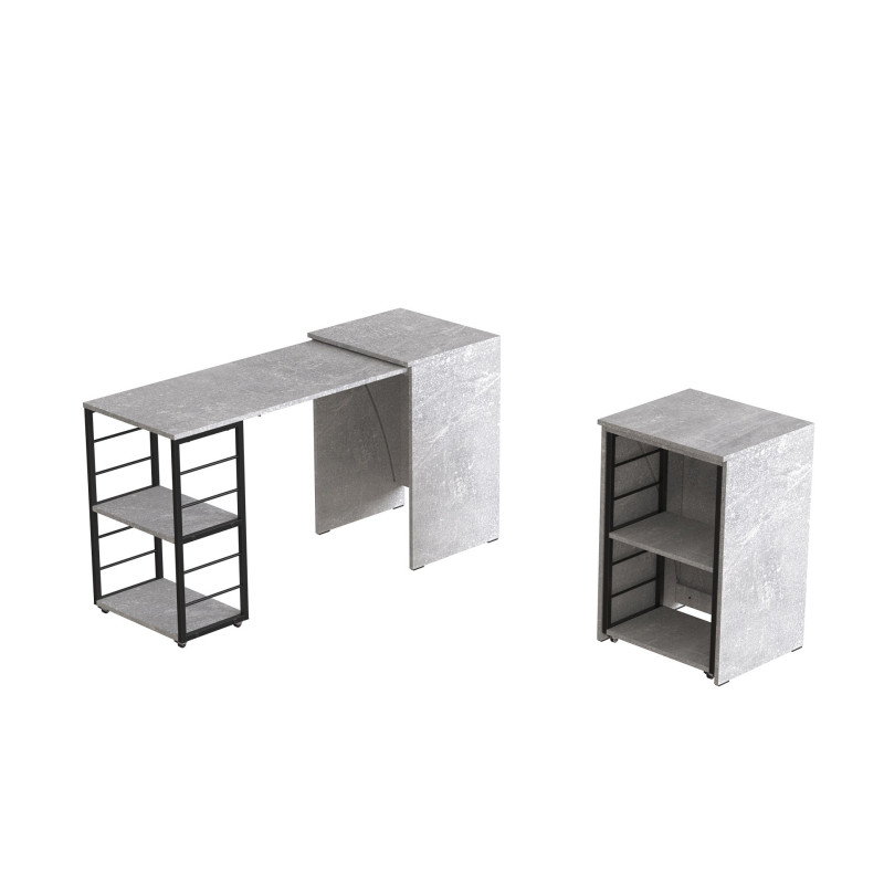 Стол-тумба трансформер Смарт 2/1 Ferrum-decor 750x1450x500 Черный металл ДСП Бетон 16 мм (FRD-105101)