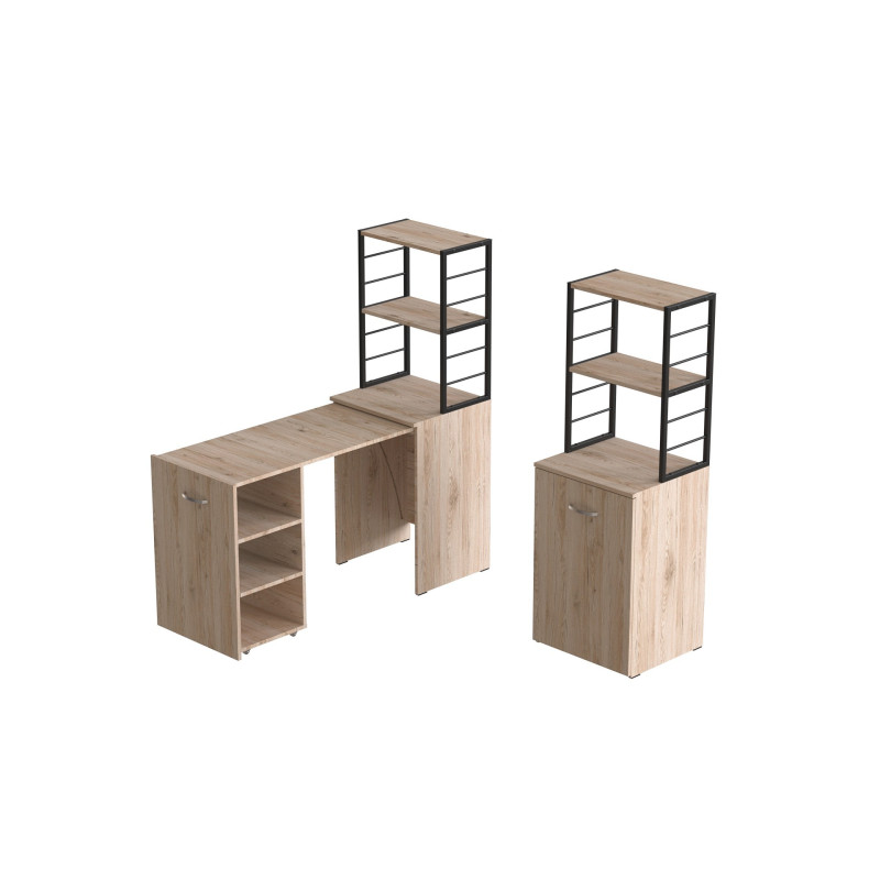 Стол-тумба трансформер Смарт 4/2 с этажеркой Ferrum-decor 1430x1450x600 Черный металл ДСП Дуб Сан-Марино 16 мм (FRD-105131)