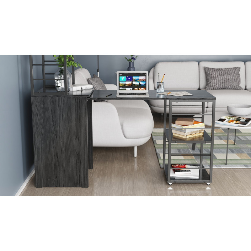 Стол-тумба трансформер Смарт 3/1 с этажеркой Ferrum-decor 1430x1450x500 Черный металл ДСП Сосна Кембра 16 мм (FRD-105111)