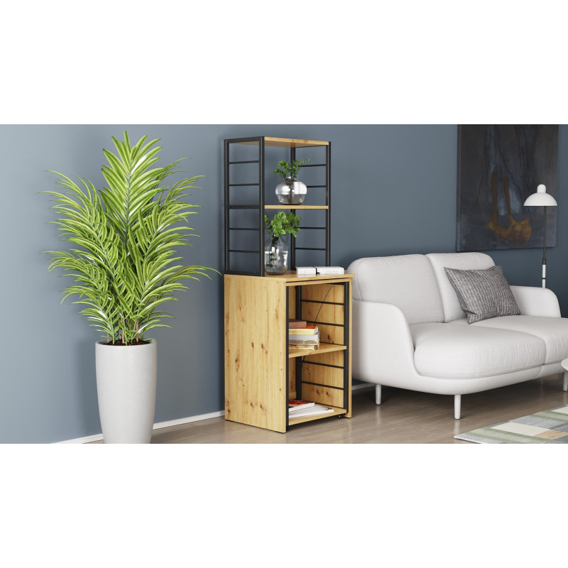 Стол-тумба трансформер Смарт 3/2 с этажеркой Ferrum-decor 1430x1450x600 Черный металл ДСП Дуб Артизан 16 мм (FRD-105121)