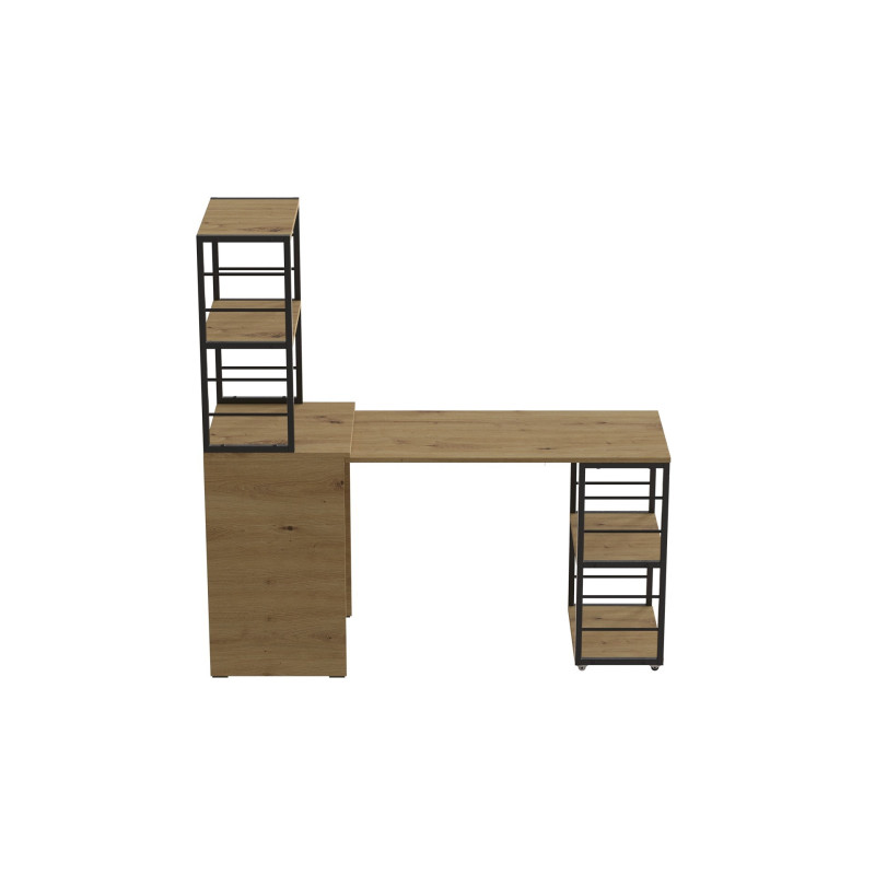 Стол-тумба трансформер Смарт 3/2 с этажеркой Ferrum-decor 1430x1450x600 Черный металл ДСП Дуб Артизан 16 мм (FRD-105121)