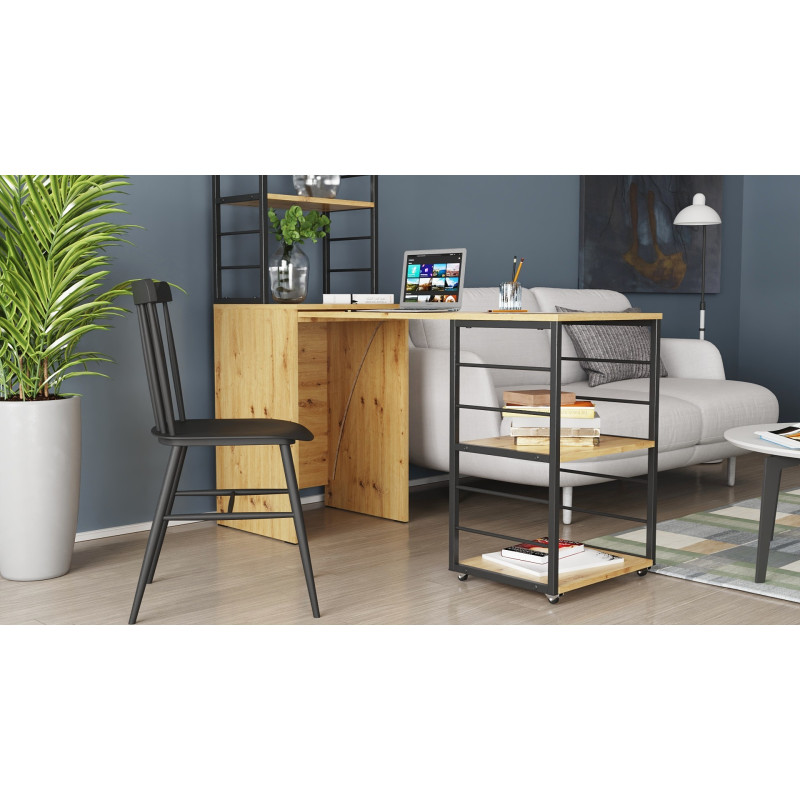 Стол-тумба трансформер Смарт 3/2 с этажеркой Ferrum-decor 1430x1450x600 Черный металл ДСП Дуб Артизан 16 мм (FRD-105121)