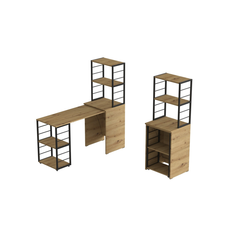 Стол-тумба трансформер Смарт 3/2 с этажеркой Ferrum-decor 1430x1450x600 Черный металл ДСП Дуб Артизан 16 мм (FRD-105121)