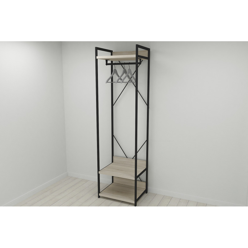 Шафа Гардероб Уні секція 1 серії Конект Ferrum-decor 220x60x50см Чорний метал ДСП Дуб Сонома 32 мм (FRD-104501)