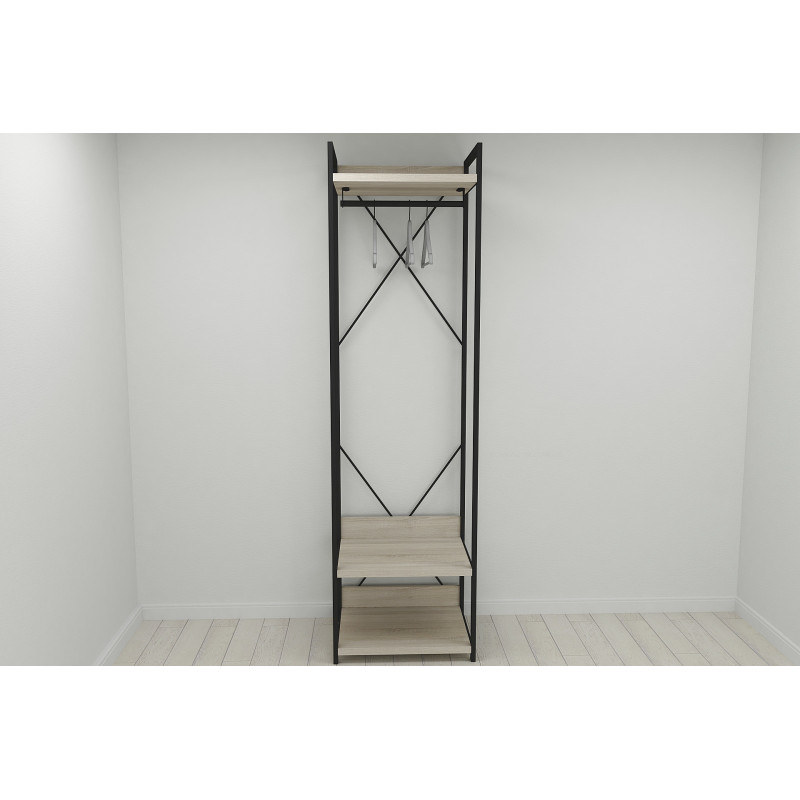 Шафа Гардероб Уні секція 1 серії Конект Ferrum-decor 220x60x50см Чорний метал ДСП Дуб Сонома 32 мм (FRD-104501)