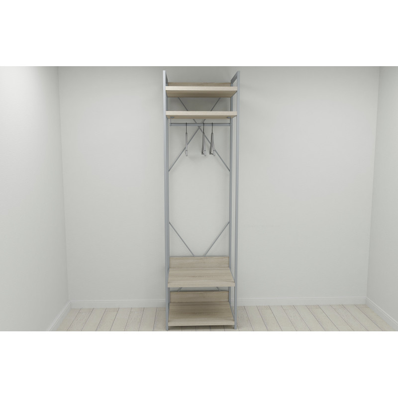 Шафа Гардероб Уні секція 2 серії Конект Ferrum-decor 220x60x50см Сірий метал ДСП Дуб Сонома 32 мм (FRD-104541)