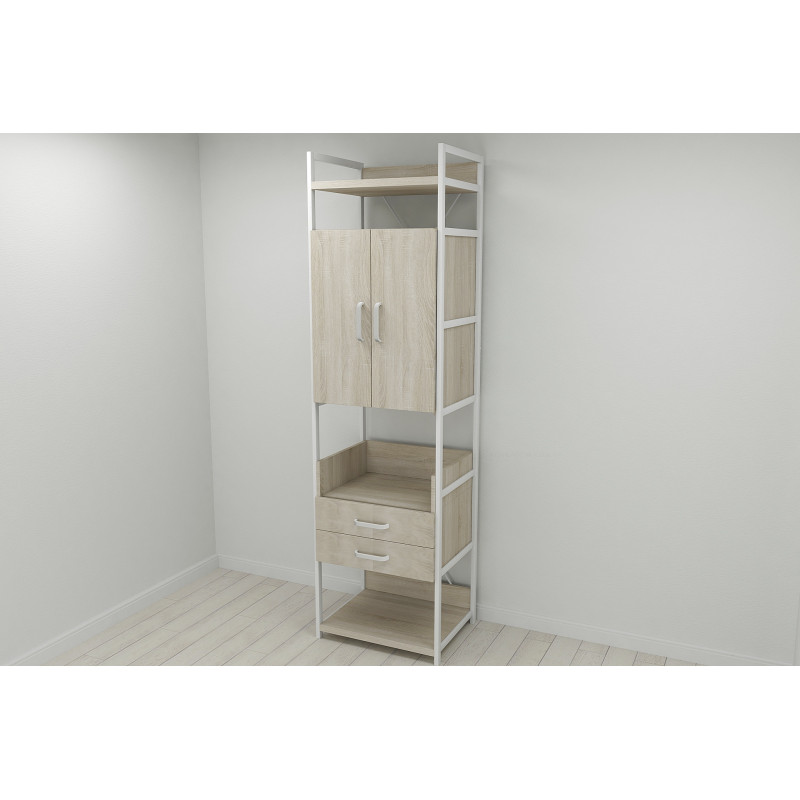 Шафа Гардероб Уні секція 5 серії Конект Ferrum-decor 220x60x50см Білий метал ДСП Дуб Сонома 32 мм (FRD-104521)