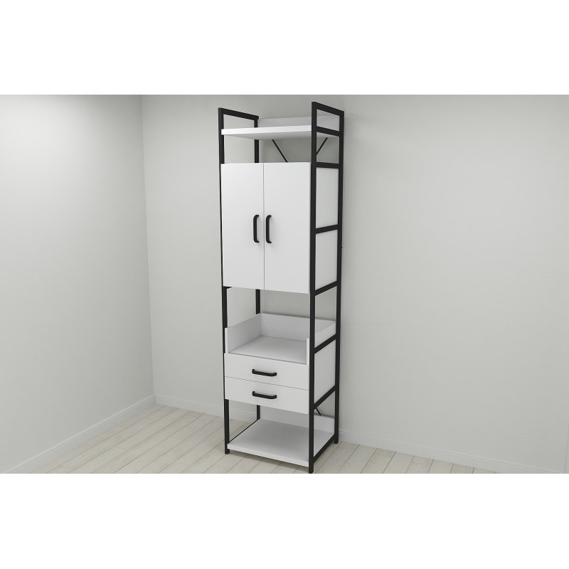 Шафа Гардероб Уні секція 5 серії Конект Ferrum-decor 220x60x50см Чорний метал ДСП Білий 32 мм (FRD-104511)