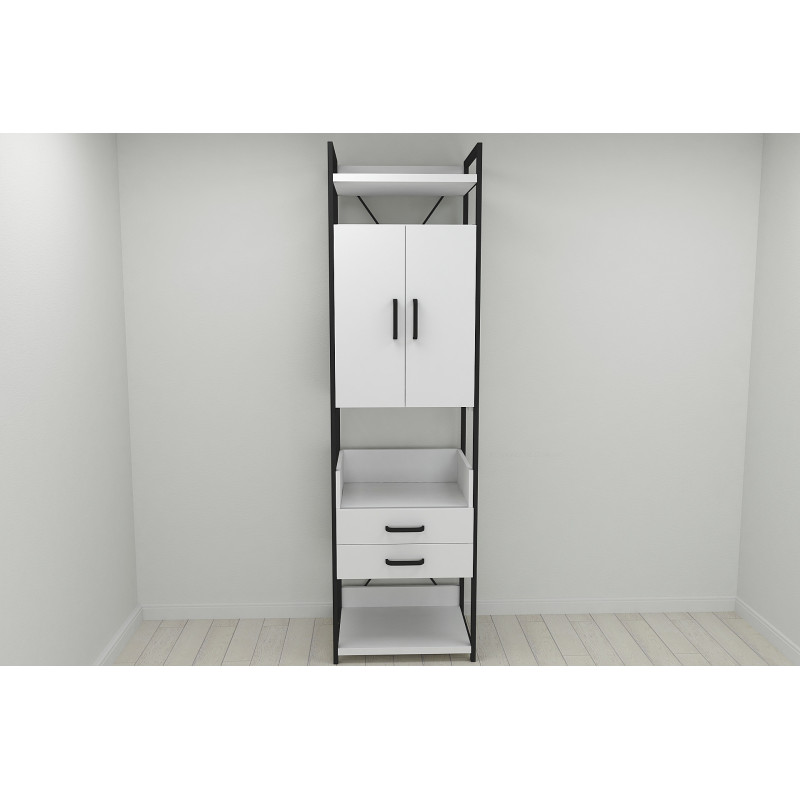 Шафа Гардероб Уні секція 5 серії Конект Ferrum-decor 220x60x50см Чорний метал ДСП Білий 32 мм (FRD-104511)