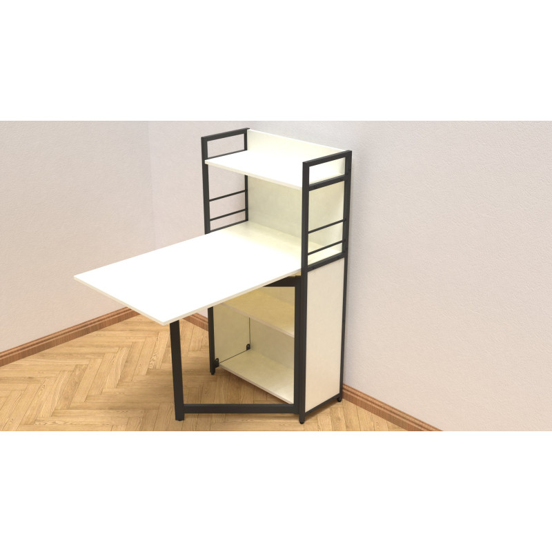 Стіл книжка з етажеркою Практик 1 Ferrum-decor 1200x640x990 Чорний метал ДСП Біле 16 мм (FRD-104611)