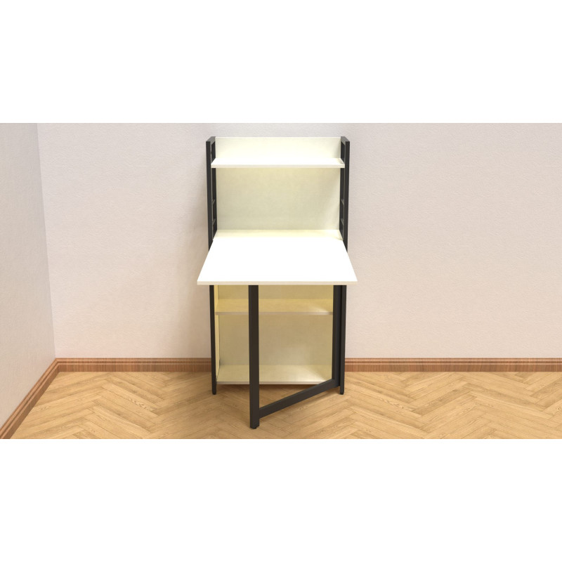 Стіл книжка з етажеркою Практик 1 Ferrum-decor 1200x640x990 Чорний метал ДСП Біле 16 мм (FRD-104611)