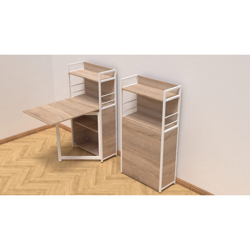 Стіл книжка з етажеркою Практик 1 Ferrum-decor 1200x640x990 Білий метал ДСП Дуб Сонома 16 мм (FRD-104621)