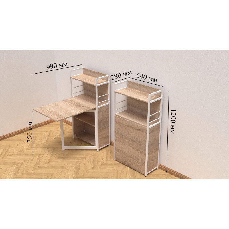 Стіл книжка з етажеркою Практик 1 Ferrum-decor 1200x640x990 Білий метал ДСП Дуб Сонома 16 мм (FRD-104621)