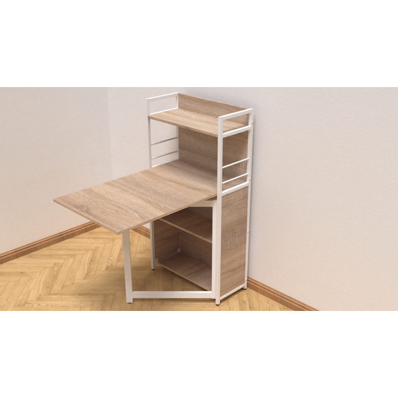 Стіл книжка з етажеркою Практик 1 Ferrum-decor 1200x640x990 Білий метал ДСП Дуб Сонома 16 мм (FRD-104621)