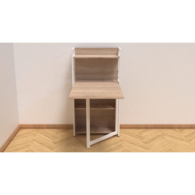 Стіл книжка з етажеркою Практик 1 Ferrum-decor 1200x640x990 Білий метал ДСП Дуб Сонома 16 мм (FRD-104621)