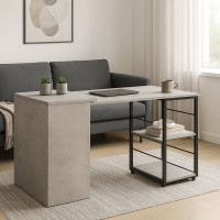 Стол-тумба трансформер Смарт 2/1 Ferrum-decor 750x1450x500 Черный металл ДСП Бетон 16 мм (FRD-105101)