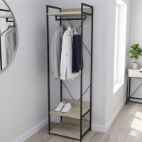 Шафа Гардероб Уні секція 1 серії Конект Ferrum-decor 220x60x50см Чорний метал ДСП Дуб Сонома 32 мм (FRD-104501)
