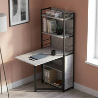 Стол книжка с этажеркой Практик 2 Ferrum-decor 1555x640x990 Черный металл ДСП Бетон 16 мм (FRD-104631)
