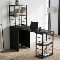 Стол-тумба трансформер Смарт 3/1 с этажеркой Ferrum-decor 1430x1450x500 Черный металл ДСП Сосна Кембра 16 мм (FRD-105111)