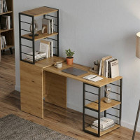 Стол-тумба трансформер Смарт 3/2 с этажеркой Ferrum-decor 1430x1450x600 Черный металл ДСП Дуб Артизан 16 мм (FRD-105121)