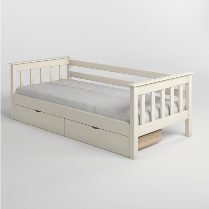 Дитяче ліжко Mebigrand Скандинавія Літл-2 Айворі (S0505Y30R) 70х190 см із заднім бортиком та ящиками (MBG-16146)