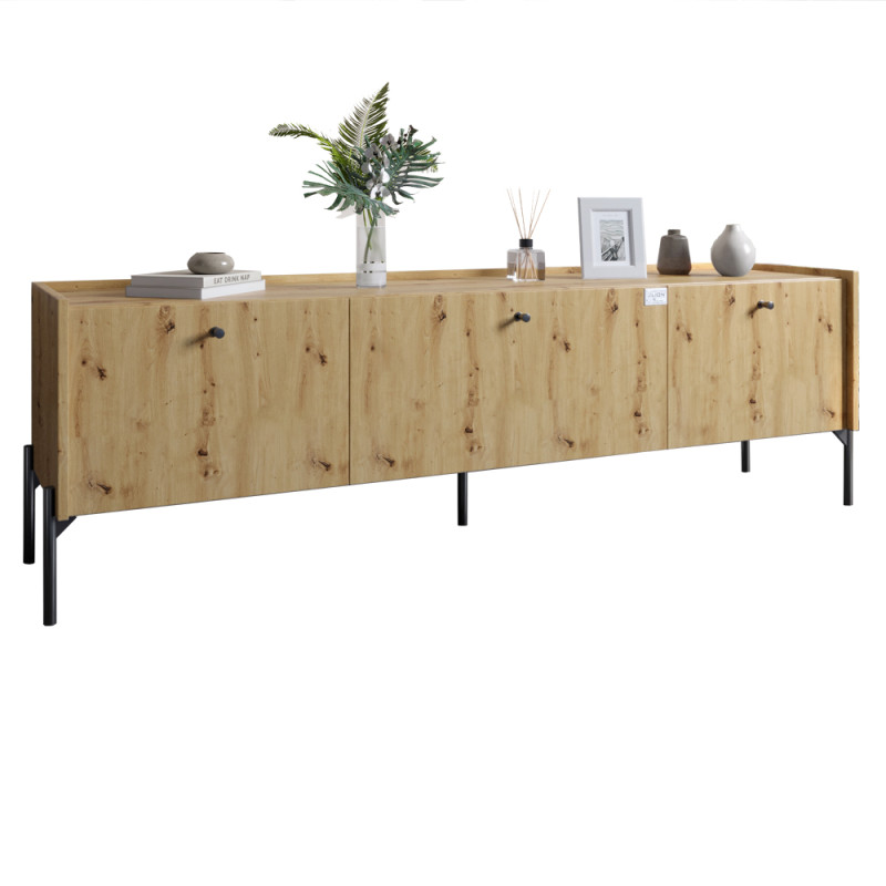 Тумба под телевизор на 3 ящика LION Wood с черными ножками 180x50x40 см Дуб Артизан (LION-043098)