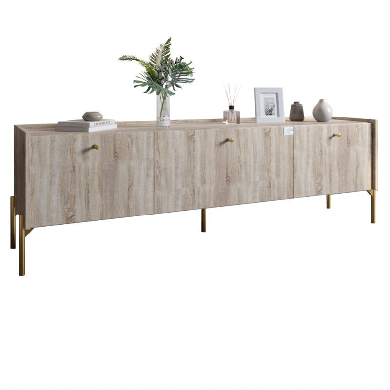 Тумба під телевізор на 3 шухляди LION Wood з золотими ніжками 180x40x50 см Дуб Сонома (LION-042994)