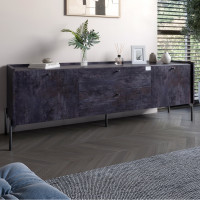 Тумба під телевізор з шухлядами LION Wood з чорними ніжками 160x40x65 см Бетон темний (LION-043124)