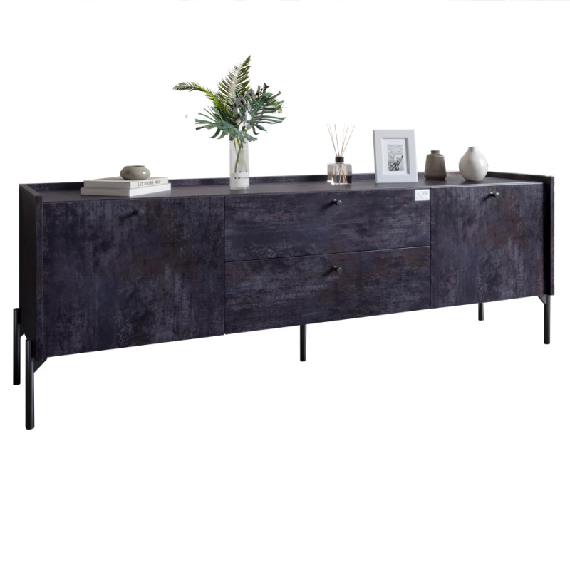 Тумба под телевизор с ящиками LION Wood с черными ножками 160x40x65 см Бетон темный (LION-043124)