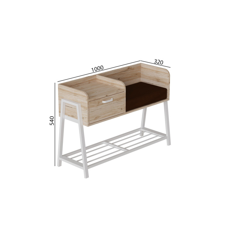 Банкетка із тумбочкою Ferrum-decor Бланка 540x1000x320 метал Білий ДСП Дуб Сан-Марино 16 мм (FRD-103032)