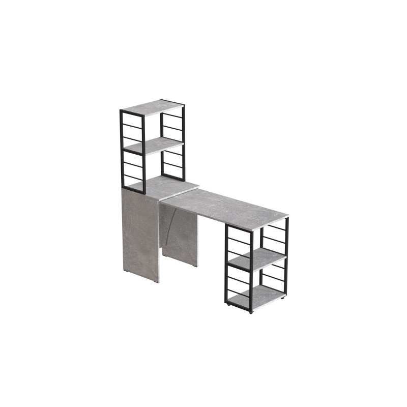 Стол-тумба трансформер Смарт 3/2 с этажеркой Ferrum-decor 1430x1450x600 Черный металл ДСП Бетон 16 мм (FRD-105122)